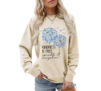 Kindness Crewneck Sweatshirts For Womens Kindness Is Free Sprinkle It Everywhere Long Sleeve Tops For Teen(Sand,XL)