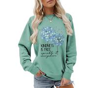 Kindness Crewneck Sweatshirts For Womens Kindness Is Free Sprinkle It Everywhere Long Sleeve Tops For Teen(Light green,XL)