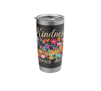 Kindness Grows Here Folk Art Floral Botanical Gift Stainless Steel Insulated Tumbler