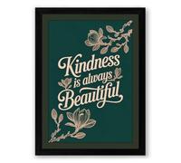 Kindness is Beautiful Typography Framed Wall Art Print A3 (42×29.7cm) Black, Wall Decor for Living Room, Bedroom, Office & Home, Ready to Hang, Art Gift