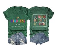 Kindness is Free in Front Print Tees Be Kind Be True Be You Brave Be Happy The Back Printed Tops Women V-Neck Shirt (Vintage Green,L)