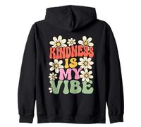 Kindness Is My Vibe Retro Groovy Floral Zip Hoodie
