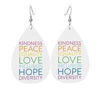 Kindness Peace Equality Love Inclusion Hope Diversity Faux Leather Earrings For Women Teardrop Earrings