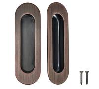 Kindoodos Recessed Door Handle Flush Pull 6 Inch Sliding Closet Door Handle Oval Pocket Finger pulls Vintage Red Copper Color Brushed Stainless Steel (2 Pack)