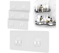 KINDOYO 4 Pcs Shower Caddy Adhesive Hooks - Transparent Wall Hooks Corner Shower Hook Strong Stickers Hooks Waterproof No Drilling Wall Hooks for Bathroom Kitchen Shower Room Laundry Room