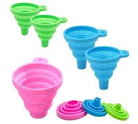 KINDOYO 5 Pcs Silicone Collapsible Funnel Set - Flexible Foldable Funnel Cooking Gel Funnel Kitchen Gadgets for Transferring of Liquid Fluids Powders Spices (Blue*2 + Green*2 + Pink*1)
