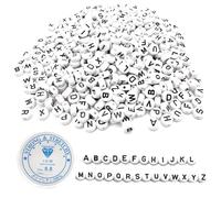 KINDOYO 600 Pcs Letter Beads Set - Black-White 7mm Alphabet Beads A-Z Sorted Flat Round with Elastic Crystal Line for DIY Bracelets Necklaces Pendants Jewelry Making