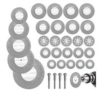 KINDPMA 32Pcs Mini Diamond Cutting Disc Glass Cutting Disc Diamond Cutting Wheel Cut Off Discs for Dremel Rotary Tool with Mandrels 16/20/22/25/30/40/50/60mm for Metal Glass Porcelain Gem Stones