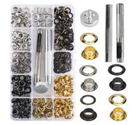KINDPMA Eyelets and Punch 200 Sets 6mm Eyelet Kit 1/4 inch Eyelet Punch Kit Grommet Kit 4 Colour/Silver Eyelets with Install Tool Plastic Box Eyelets for Fabric Canvas Leather Pet Collar Shoes Bag