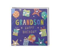 Kindred | Birthday Card for Grandson | Happy Birthday Gifts | Him, Boys, Men | Present & Balloon Design | With Envelope | 15.9 x 15.9 cm
