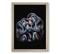 Kindred Primates Modern Framed Wall Art Print A2 (59.4×42cm) Oak, Wall Decor for Living Room, Bedroom, Office & Home, Ready to Hang, Art Gift