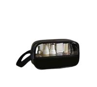 KINDRED Waterproof Toiletry Bag for Men and Women Travel Half Leather Transparent Hanging Cosmetic Makeup Organizer Set of 3 Bag., black, S, Travel Accessories