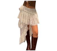 Kindsköpfe French Bohemian Asymmetric Lace Skirt with Hollowed Design in Holiday Style, Midi Skirt for Women, Ballet Women's Short, White, L