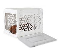KindTail PAWD Collapsible Dog Crate + Washable Dog Bed - Stylish Pet Crate with Comfortable PAWD Pad - Safe Indoor Puppy or Dog Kennel Set - Lightweight, Compact & Portable for Travel - Small White