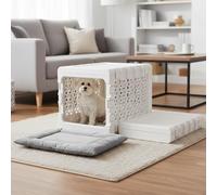 KindTail PAWD Collapsible Dog Crate with Washable Bed, for Pets Between 15 and 25 lbs, Such as French Bulldog, Maltese, Pomeranian, Portable Indoor Kennel, 26” L x 20” W x 21” H, 14 LB, Medium White