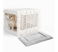 KindTail PAWD Collapsible Dog Crate + Washable Dog Bed - Stylish Pet Crate with Comfortable PAWD Pad - Safe Indoor Puppy or Dog Kennel Set - Lightweight, Compact & Portable for Travel - Medium White