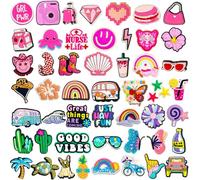 Kinearcharms 50 Pack Flower Shoe Decorations Charms for Clog Accessories Pins for Women Cute Preppy Hippie Horse Pink Peace Butterfly Summer Cowgirl Shoe Charms Party Favors