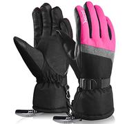 KINEED Womens Touchscreen Ski Gloves Waterproof Winter Snow Snowboard 3M Thinsulate Cold Weather Warm Gloves with Wrist Straps Rose Large