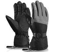 KINEED Womens Touchscreen Ski Gloves Waterproof Winter Snow Snowboard 3M Thinsulate Cold Weather Warm Gloves with Wrist Straps Grey Small