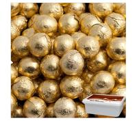 Kinert Gold & Red Foiled Chocolatte Baalls with Gift Tub (V) - Festive Milk Chocolate Treats in Decorative Wrapping (50 x Balls, Gold Foiled Chocolate Balls)