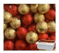 Kinert Gold & Red Foiled Chocolatte Baalls with Gift Tub (V) - Festive Milk Chocolate Treats in Decorative Wrapping (100 x Balls, Gold & Red Foiled Mixed Chocolate Balls)