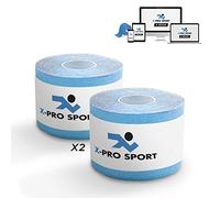 Kinesiological Tape 5m x 5cm, X-PRO Sport Kinesio Tape with e-Book with Application Examples, Muscle Patch, Strong Taping Resistant Elastic (2 X Blue)