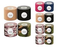 Kinesiology Rolls - Pack of 12 Sports & Face Tapes | 2.5 & 5 cm | Elastic & Waterproof Adhesive | Camouflage & Solid Colours | Breathable, Hypoallergenic, Residue-Free