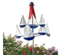 Kinetic Art Wind Sculpture Lighthouse Sail-boat Windmills Metal Wrought Iron Rotating Windmill Nautical Wind Sculpture Metal Decor For Yard Garden Outdoor Wind Spinner