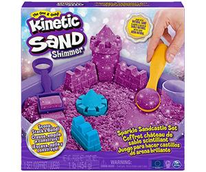 Kinetic Sand Shimmer Sandbox Set - with 454 g Magic Shimmer Sand in Purple, Tub and Accessories for Indoor Sand Play, from 3 Years