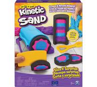 Kinetic Sand, Slice N Surprise Set with 383g of Black, Pink and Blue Play Sand