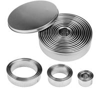 KineticKraft 12Pcs Stainless Steel Pastry Cutters, 2.6 cm - 11.5 cm Cookie Cutters, Round Biscuit Mold, Circle Biscuit Cutter, Ring Scone Cutter for Dough, Pastry, Donut, Fondant, DIY Cake Decoration