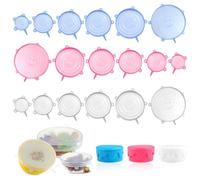 KineticKraft 18 Pieces Silicone Stretch Lids, 6 Different Sizes Silicone Food Covers, Reusable Lids for Cups Bowls, Reusable Container Cover, Round Shape Tin Cover for Dish Jar Bowl (Blue White Pink)