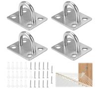 KineticKraft 4 Pieces M6 Stainless Steel Oblong Pad Eye Plate, Heavy Duty Pad Eye Plate, Loop Suspension Ceiling Hooks, Marine Staple Hook with Screws and Plastic Plugs for Swing Hammock Boat Splint