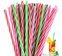 KineticKraft 50 Pieces Reusable Plastic Straws, 23 cm Candy-Striped Drinking Straws, 7mm Diameter Bubble Tea Straw, Party Thick Plastic Straw, Reusable Hard Straws for Smoothies, Juice, Cocktail