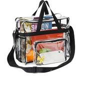 KineticKraft Clear Tote Bag, Large Clear PVC Waterproof Tote, See Through Lunch Handbag with Zipper and Adjustable Shoulder Strap, Toiletry Bag, for Women Men Travel Work Concerts Sports (Black)