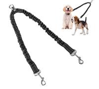 KineticKraft Double Dog Lead for Walking 2 Dogs, No Tangle Double Dog Distributor Lead, Adjustable Shock Absorbing Bungee Reflective Dual Lead with 360° Swivel Rotation for Small Medium Large (Black)