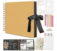 KineticKraft Large Scrapbook Photo Album, 60 Pages DIY Memory Book, 150 x 215 mm Brown Thick Kraft Paper Scrap Book, with 6 Pencils, 4 Photo Stickers, 2 Stencils, 2 Rolls of tape for Weddings Travel