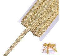 KinetiCore 12m x 15mm Gold Edge Woven Braid Trim - Handmade Polyester Sewing Metallic S Wave Craft Decorative Trim with Card for Curtain, Slipcover, DIY Costume & Home Decor