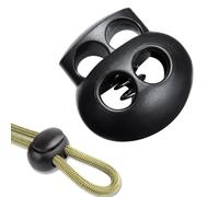 KinetiCore 20 Pack Spring Cord Locks for Drawstrings, Black Plastic Double Holes Cord Ends Fastener Oval Toggle Stopper Sliders
