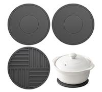 KinetiCore 3 Pack 16cm Round Silicone Trivets, Heat Resistant Mats Up to 450°F, Non-Slip Heatproof Pot Holders for Hot Pans, Kitchen Countertops, Tables & Multipurpose Kitchen Accessories (Dark Grey)