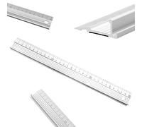 KinetiCore 30cm White Aluminium Cutting Ruler, Raised Grip Non-Slip Safety Edge Precision Ruler for Craft, DIY, Fabric & Paper Cutting