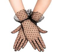 KinetiCore Black Lace Gloves Women Short Lace Gloves Elegant Mesh Dot Gloves for Ladies Bridal Wedding Tea Party Costume(Black)