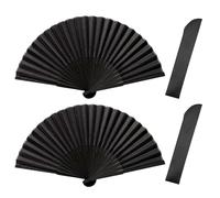 KinetiCore Hand Fan Folding, 2 Pcs Handheld Folding Fan, Fabric Hand Fan, Paper Fan, Rave Fan,Black Hand Fans for Women Folding, Chinese Handheld Fans for Wedding Party Decoration Birthday Gifts
