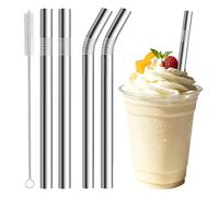 KinetiCore Milkshake Straws - 10mm Wide, 4 Pack Stainless Steel Straws with 1 Straw Cleaner - 266mm & 216mm Long Reusable Metal Straw for Milkshake, Smoothie & Jumbo Thick Drinks