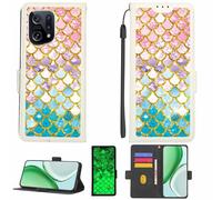 Kinetijy Case Compatible for OPPO Find X5 5G Phone Case Flip Cover [with Tempered Glass Screen Protector][RFID Blocking][Gold Glitter+Luminous] LPT-YL