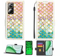 Kinetijy Case Compatible for Philips S6206 Phone Case Flip Cover [with Tempered Glass Screen Protector][RFID Blocking][Gold Glitter+Luminous] LPT-YL