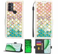 Kinetijy Case Compatible for Tcl 30 Se Phone Case Flip Cover [with Tempered Glass Screen Protector][RFID Blocking][Gold Glitter+Luminous] LPT-YL