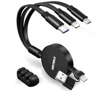 KINETIWELD 6-in-1 Multi Charger Cable with Aluminum Alloy Panel - 66W PD USB-C Fast Charger, CarPlay Enabled Data Sync Cable for Phone, Laptop, Tablet, and Car Use - Black