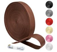 KINETOX 20m Brown Webbing Strap 25mm Polypropylene Webbing Strap Heavy Duty Anti-Slip UV Resistant Twill Tape Fabric for DIY Enthusiasts Campers to Repair Bags Pet Leashes Camping Gear Luggage