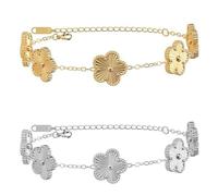 KINFERTE 18K Gold Plated Clover Bracelet Set Duvet Bracelet for Women Flower Lucky Clover Bracelet Trendy Jewelry Birthday Gift for Women Mom Friend Best Friend Sister, 2XL, Stainless Steel, No